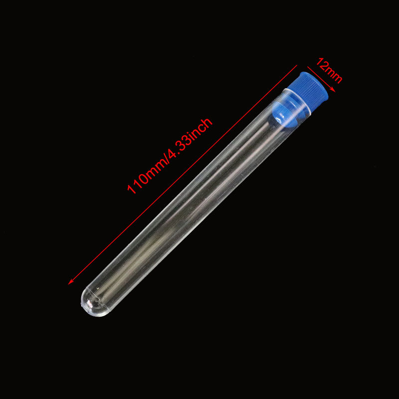 10 Pcs 12x100 Mm Transparent Laboratory Transparent Plastic Test Tube with Starting Cap - KiwisLove