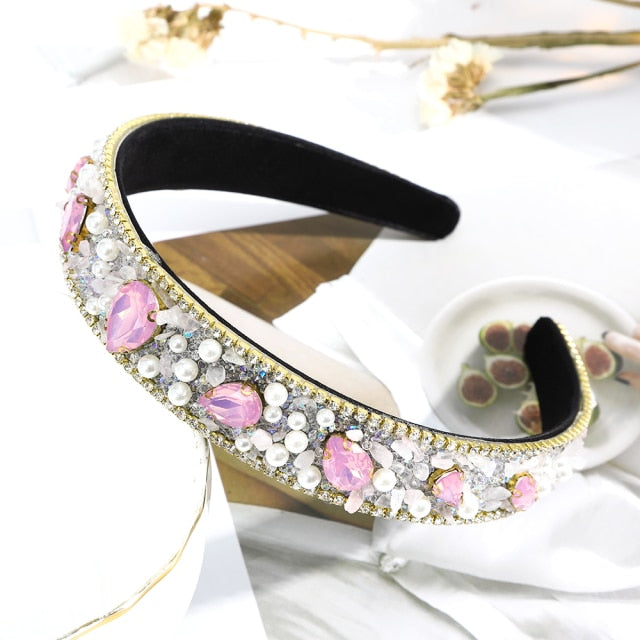 Crystal Headbands Fashion Hair Hoop Bands Bezel Luxurious Rhinestones Sponge - KiwisLove
