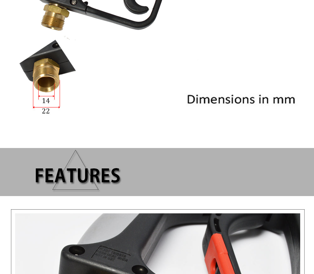 High pressure water spray gun 280bar 4000psi M22 male + G1/4 female - KiwisLove