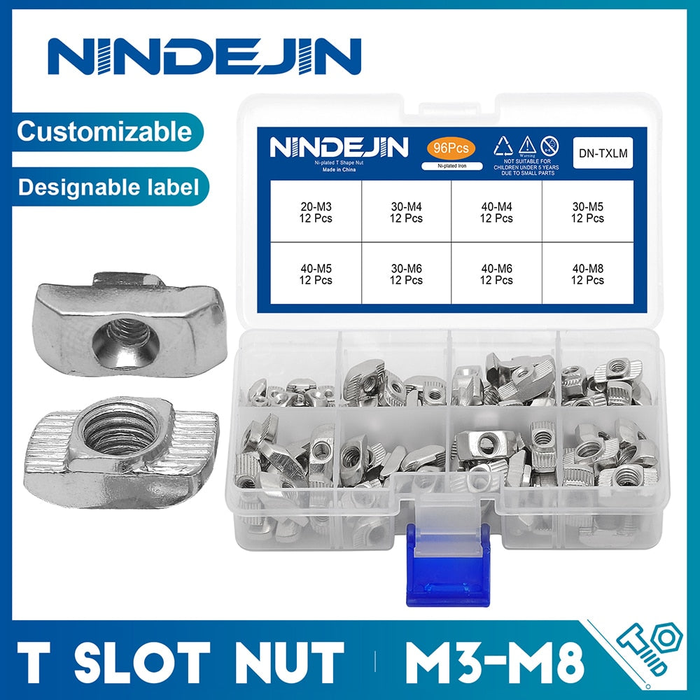 96pcs T Slot Nut Hammer Head Sliding T Nut Fasteners Drop In T-nut Set - KiwisLove