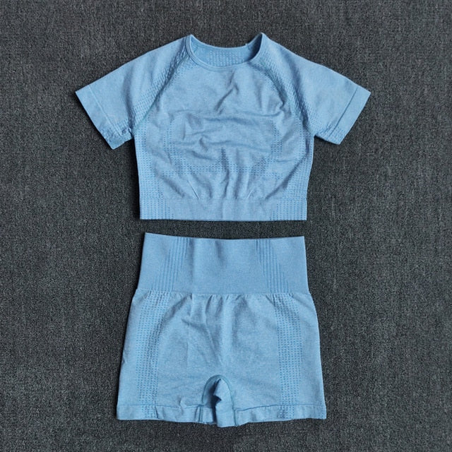 Sise S Seamless Yoga Set Workout Gym Fitness Long Sleeve Crop Top High Waist Leggings - KiwisLove