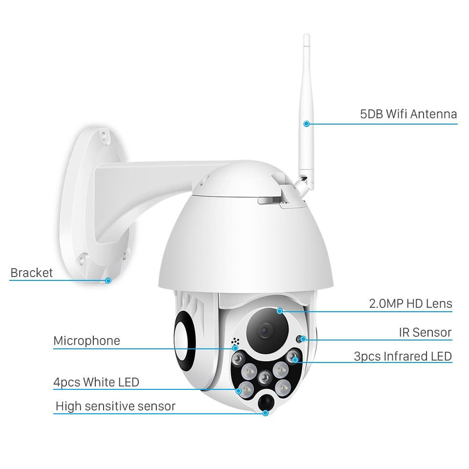 1080P PTZ IP Camera Wifi Outdoor Speed Dome Wireless Wifi 4X Digital Zoom 2MP Network CCTV Surveillance - KiwisLove