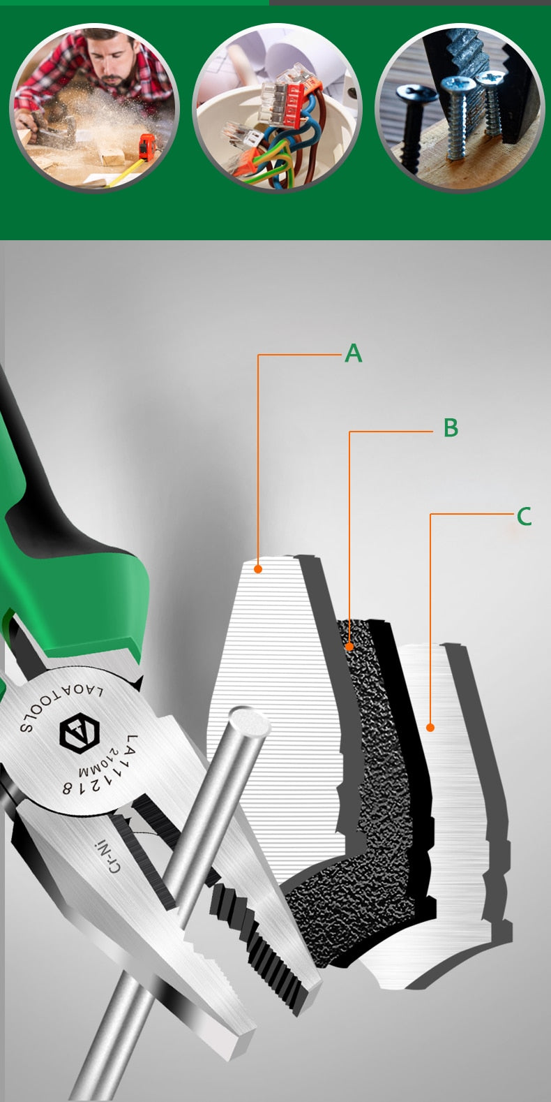 LAOA Industrial Wire Cutters Cr-Ni Fishing Pliers Electrician Tools Diagonal - KiwisLove