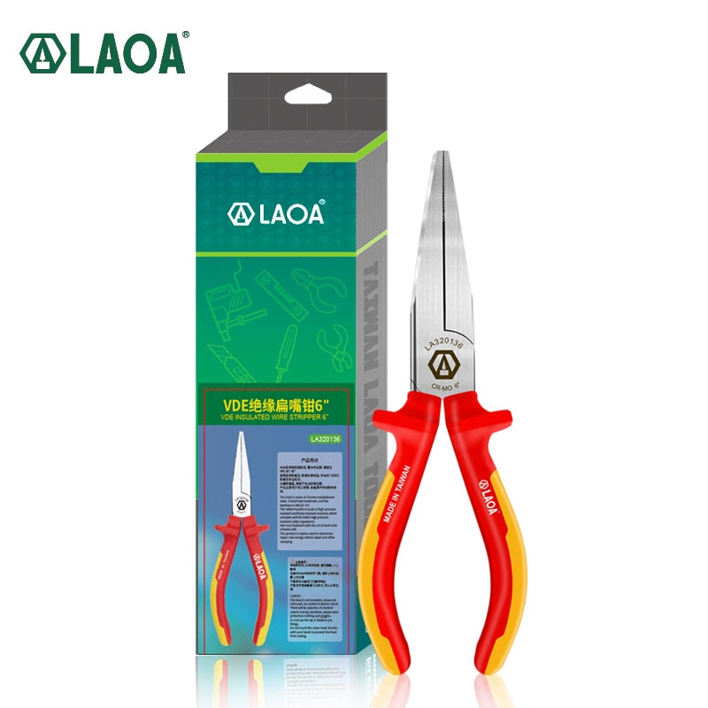 LAOA 6inch VDE Insulated Flat Nose Pliers with Teeth Withstand 1000VHigh Voltage - KiwisLove