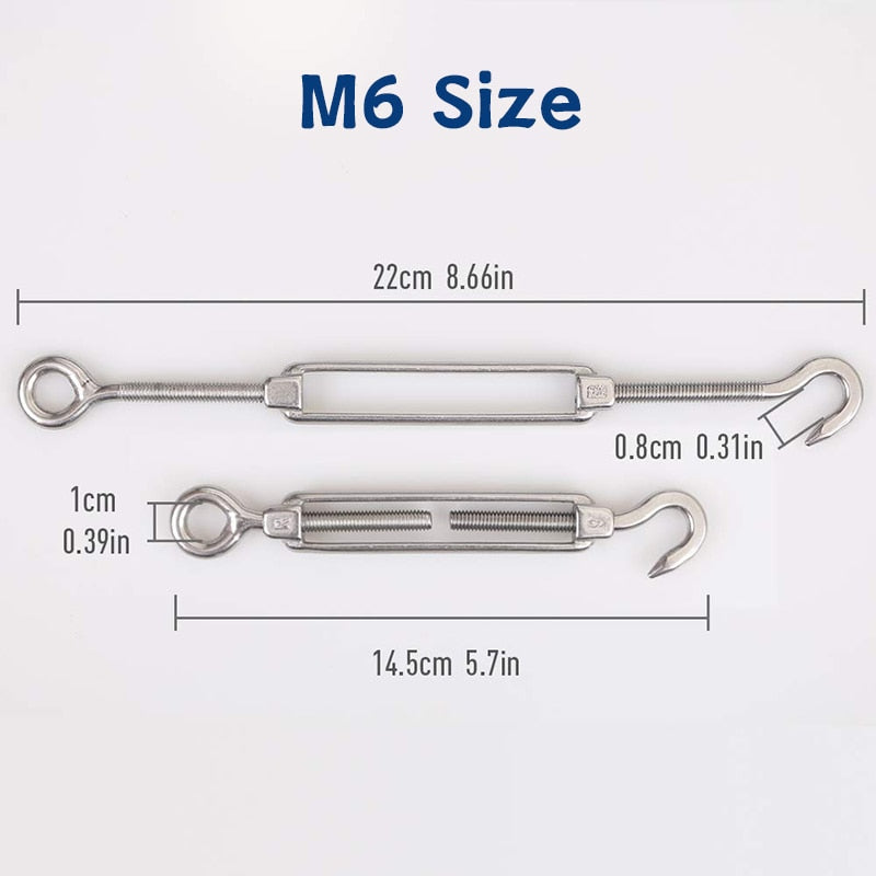 Silver 304 Stainless Steel European Style Hook Eye Turnbuckle Tensioner - KiwisLove