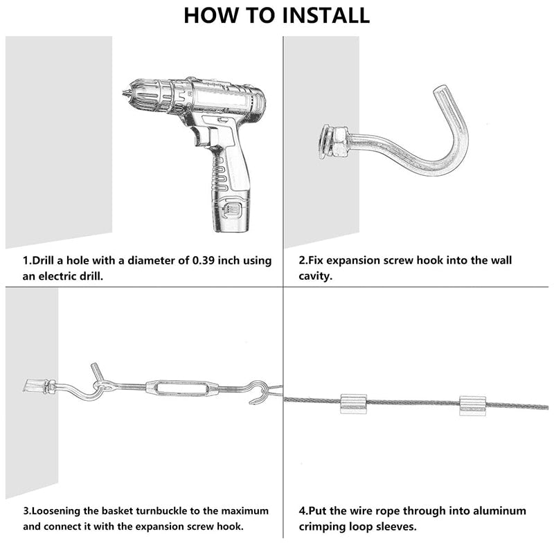 15m Garden Wire Rope Fence Kit 304 SS M4 Turnbuckle Tensioner Thimble - KiwisLove