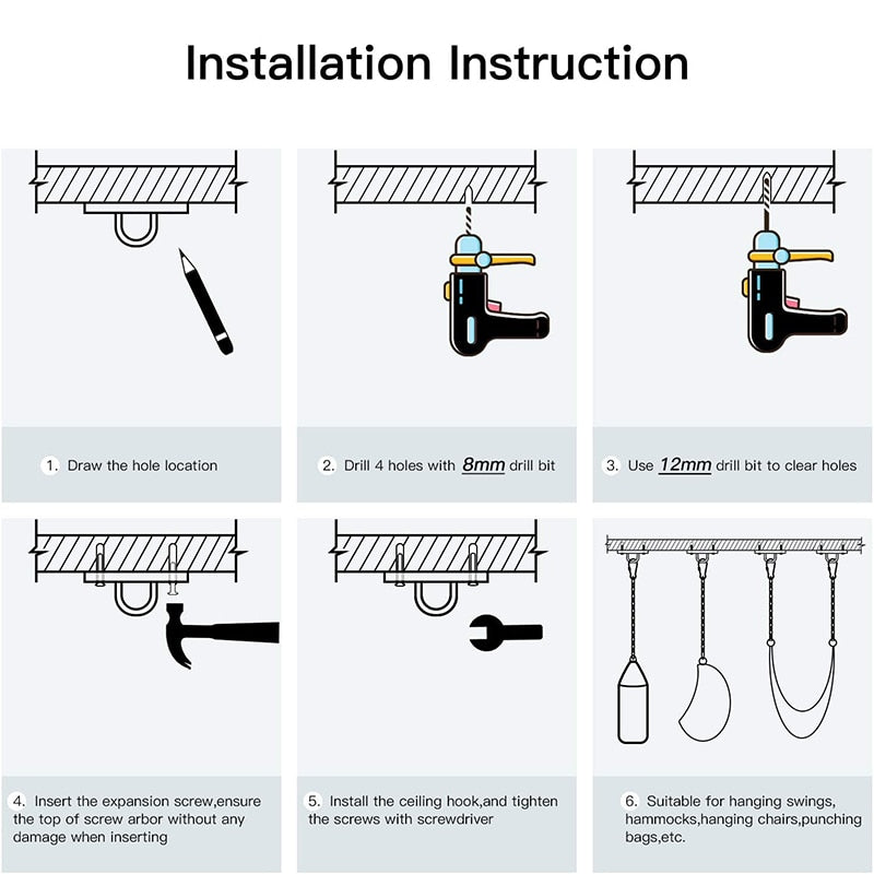 M8 Hammock Swing Hook Fixed Plate 304 Stainless Steel Hanging Kit - KiwisLove