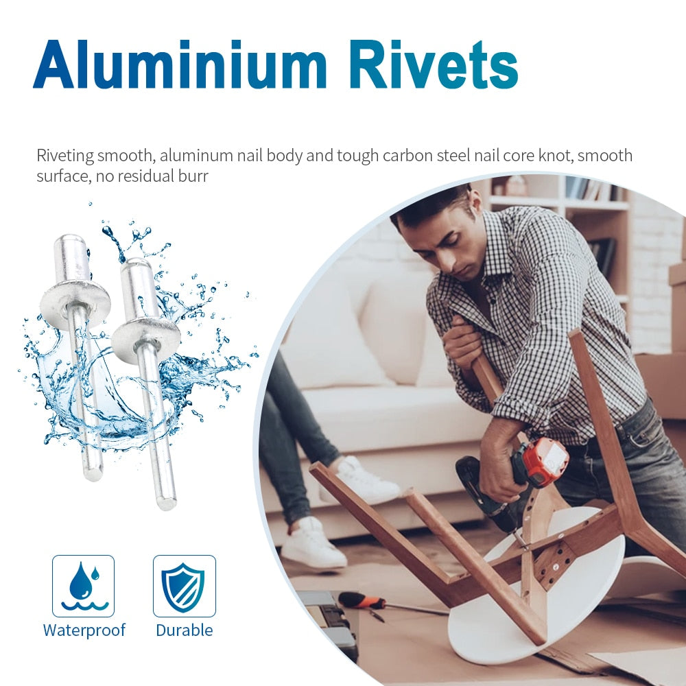 NINDEJIN Pop Rivets Aluminium Dome Head Blind Rivet Steel Shank Mandrel - KiwisLove