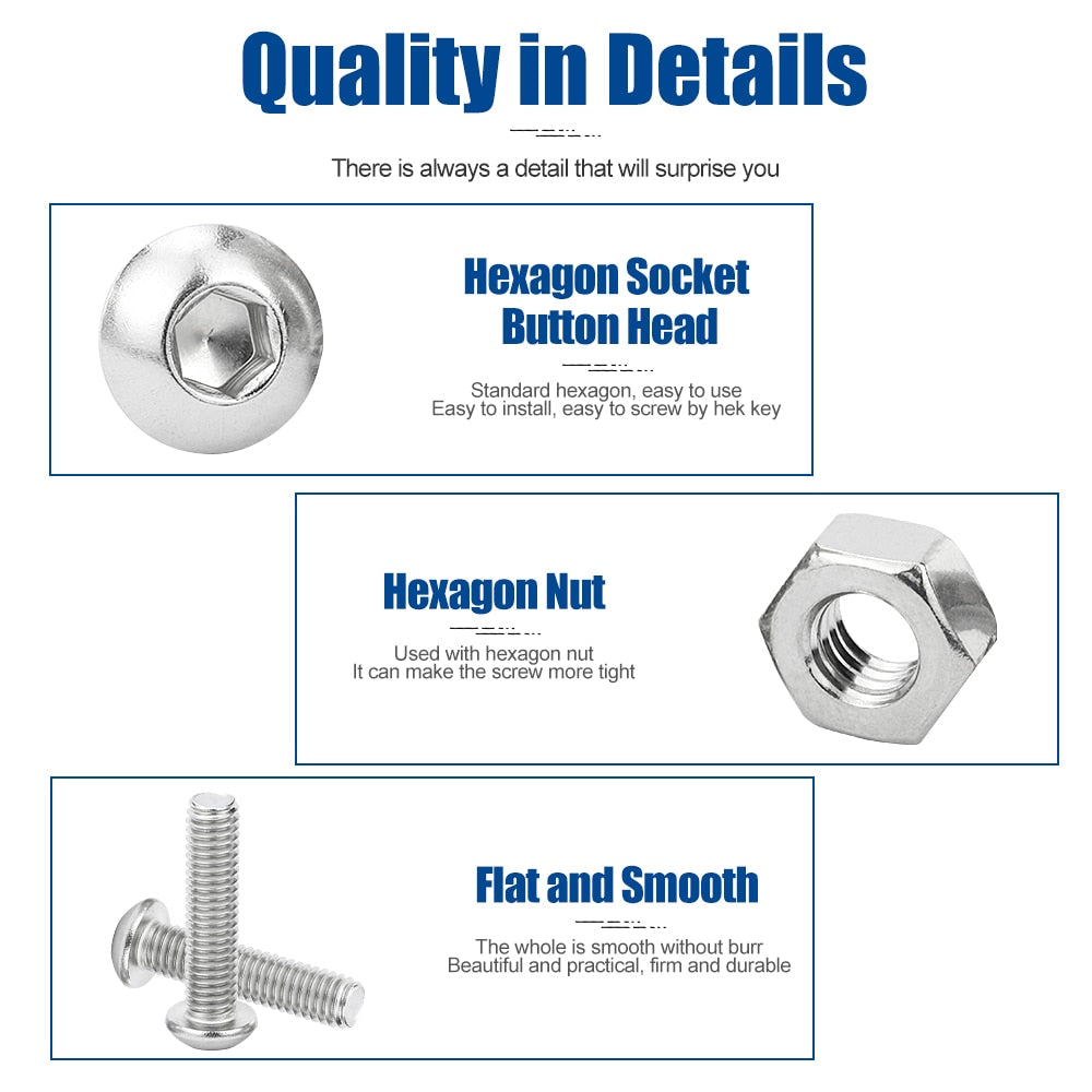 round head hex hexagon socket screw set allen head bolt and nut kit - KiwisLove