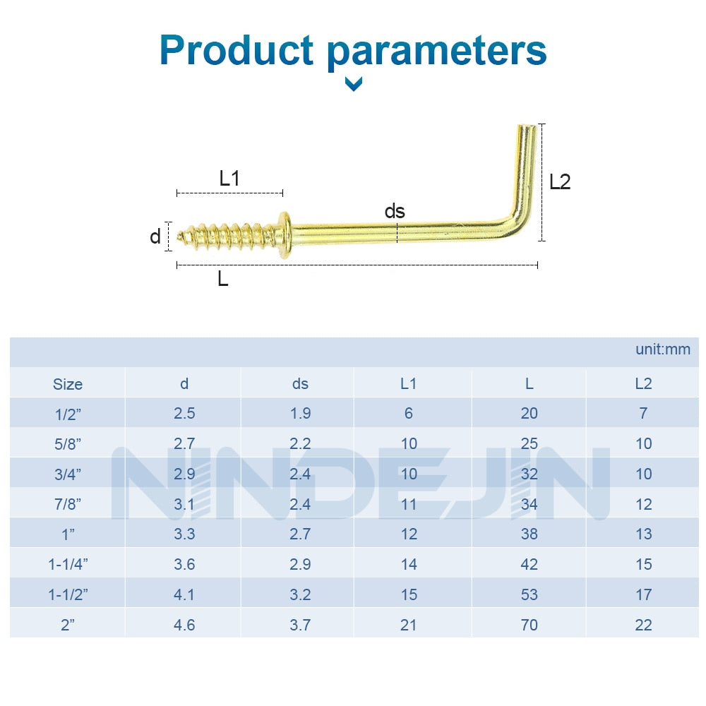 L Shape Screw Hook Copper Plated Right Angle Hook Frame Self Tapping - KiwisLove