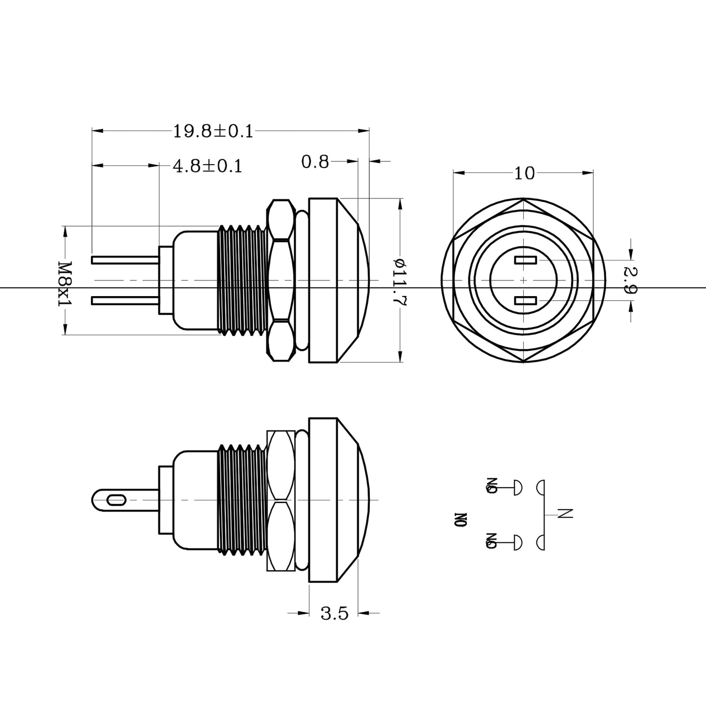 Mini 8mm Stainless Steel Momentary Push Button Switch - KiwisLove