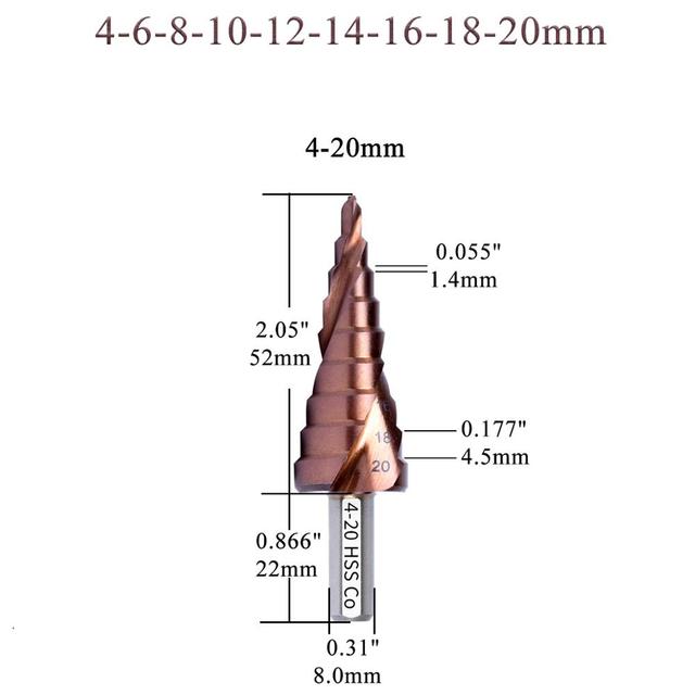 Cobalt HSS Step Cone Drill Bits CO High-Speed Steel - KiwisLove
