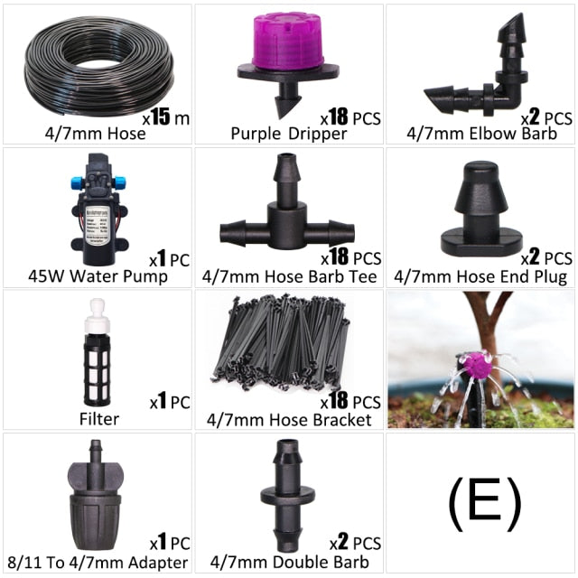 45W Water Pump Drip Irrigation Kit 1/4'' Hose Automatic Watering Device - KiwisLove