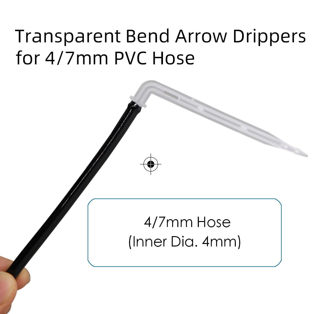 50PCS 4/7mm Transparent Elbow Arrow Drippers Bending 1/4'' Drop Emitter - KiwisLove