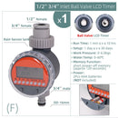 Water Timer Rain Sensor Solar LCD Double Dial Ball Valve Controller - KiwisLove