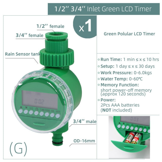 Water Timer Rain Sensor Solar LCD Double Dial Ball Valve Controller - KiwisLove