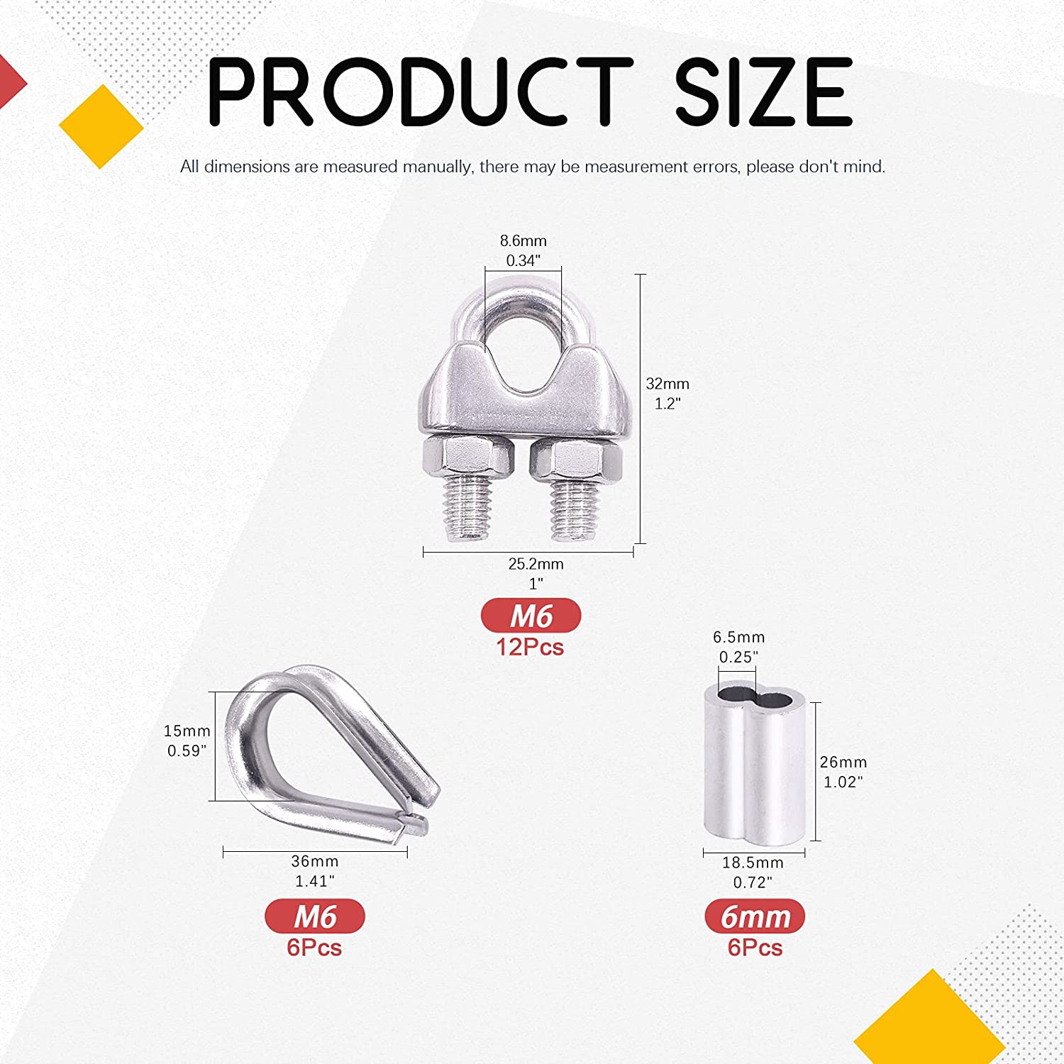 M6 Thimble Loop Sleeve Clip Pack for 6mm Wire Rope Cable - KiwisLove