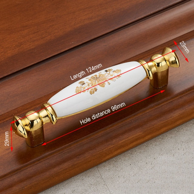 KAK Gold Flower Ceramic Cabinet Handles Zinc Alloy Drawer knobs - KiwisLove