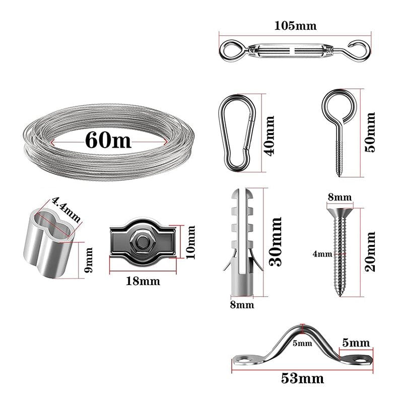 NZ Stock 60m wire rope set 2mm PVC coated Cable eyelets turnbuckle tensioner - KiwisLove