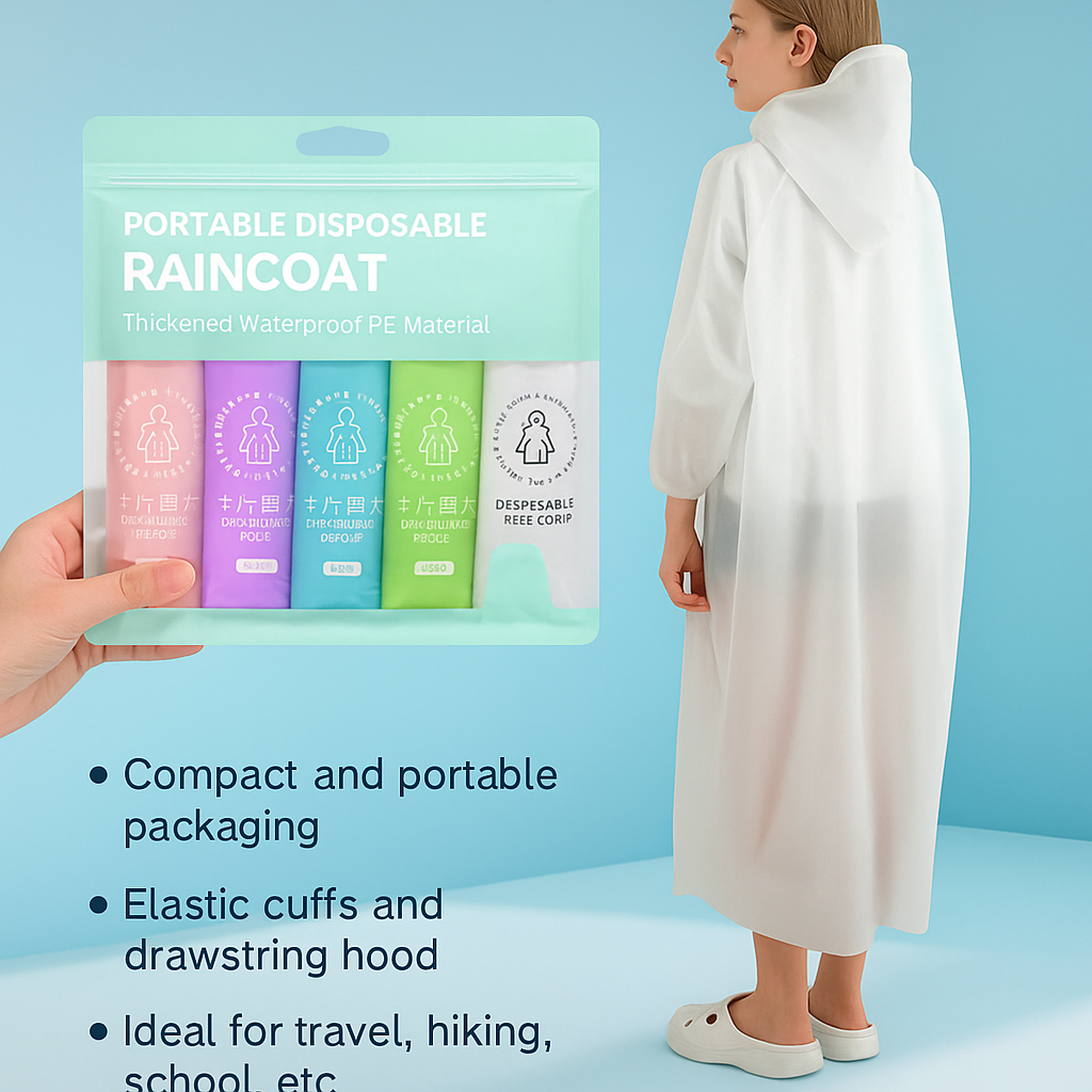 NZ Stock Portable Disposable Raincoat – Thickened Waterproof PE Poncho with Hood