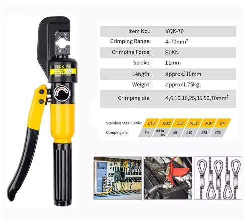 4-70mm² Hydraulic Crimping Pliers YQK-70 Pressure 10T Home Hydraulic Tools Hydraulic Pliers DIY Cable Terminal Crimping Pliers - KiwisLove