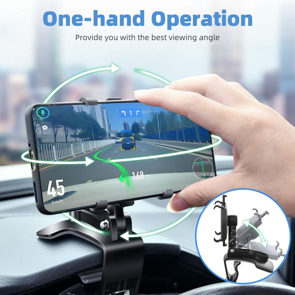 Rotatable Dashboard Phone Holder for Car – Rearview Mirror & Dashboard Mount, Black