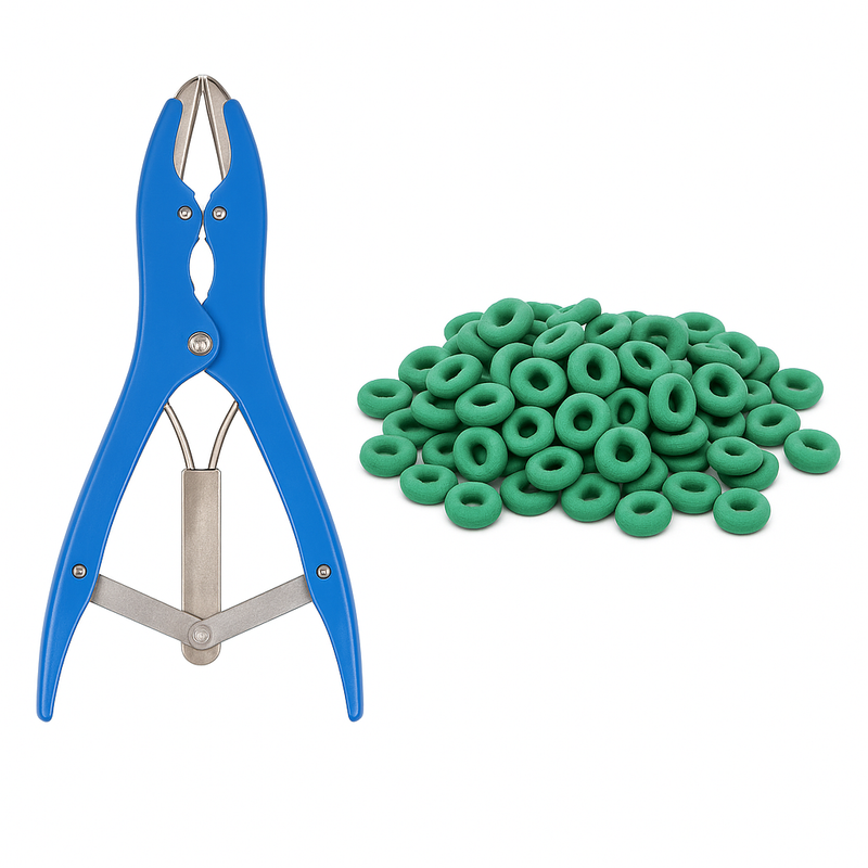 NZ STOCK Tail Docking Castration Forceps + 100 Rubber Rings for Piglets, Lambs, Calves