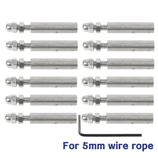 12pcs handscrew Clamp Wire Rope 5mm Threaded Stud Tension End Fitting with Hexagon Grub Screw Bolts buckle for Stair Deck Post