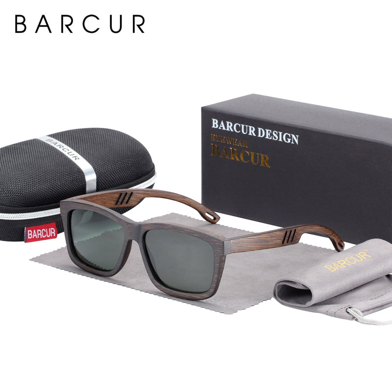 BARCUR Square Sunglasses Bamboo Women Brown Wood Sun glasses Men Polarized Vintage oculos de sol lunette de soleil femme - KiwisLove