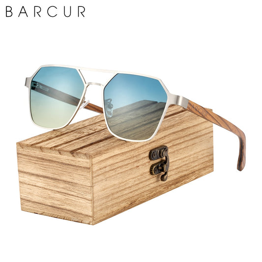 BARCUR Polarized Brand Design Zebra Wood Temple Women Sunglasses Hexagon Metal Frame Men Glasses UV400 Free Wood Case - KiwisLove