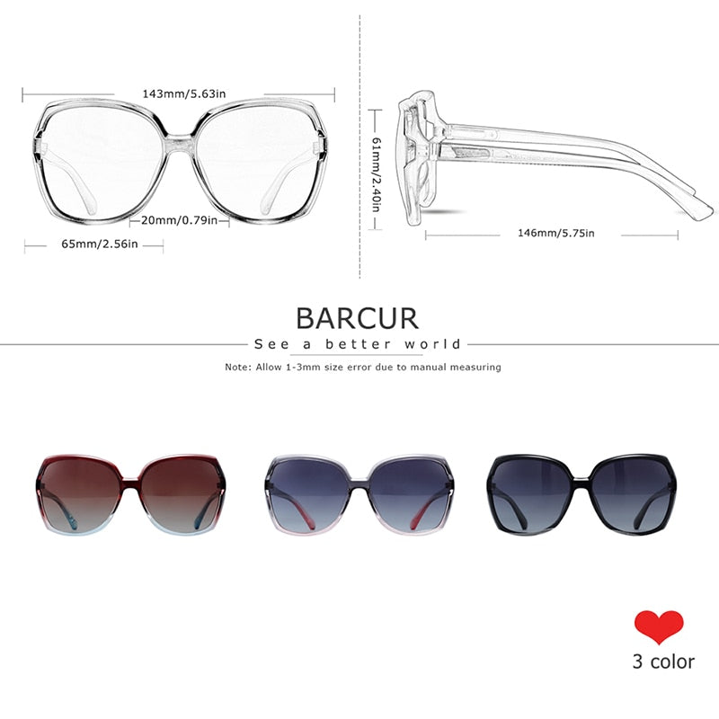 BARCUR Oversize TR90 Sunglasses Women Polarized UV400  Sunglasses Ladies Shades with Gradient Lens lunette de soleil femme - KiwisLove