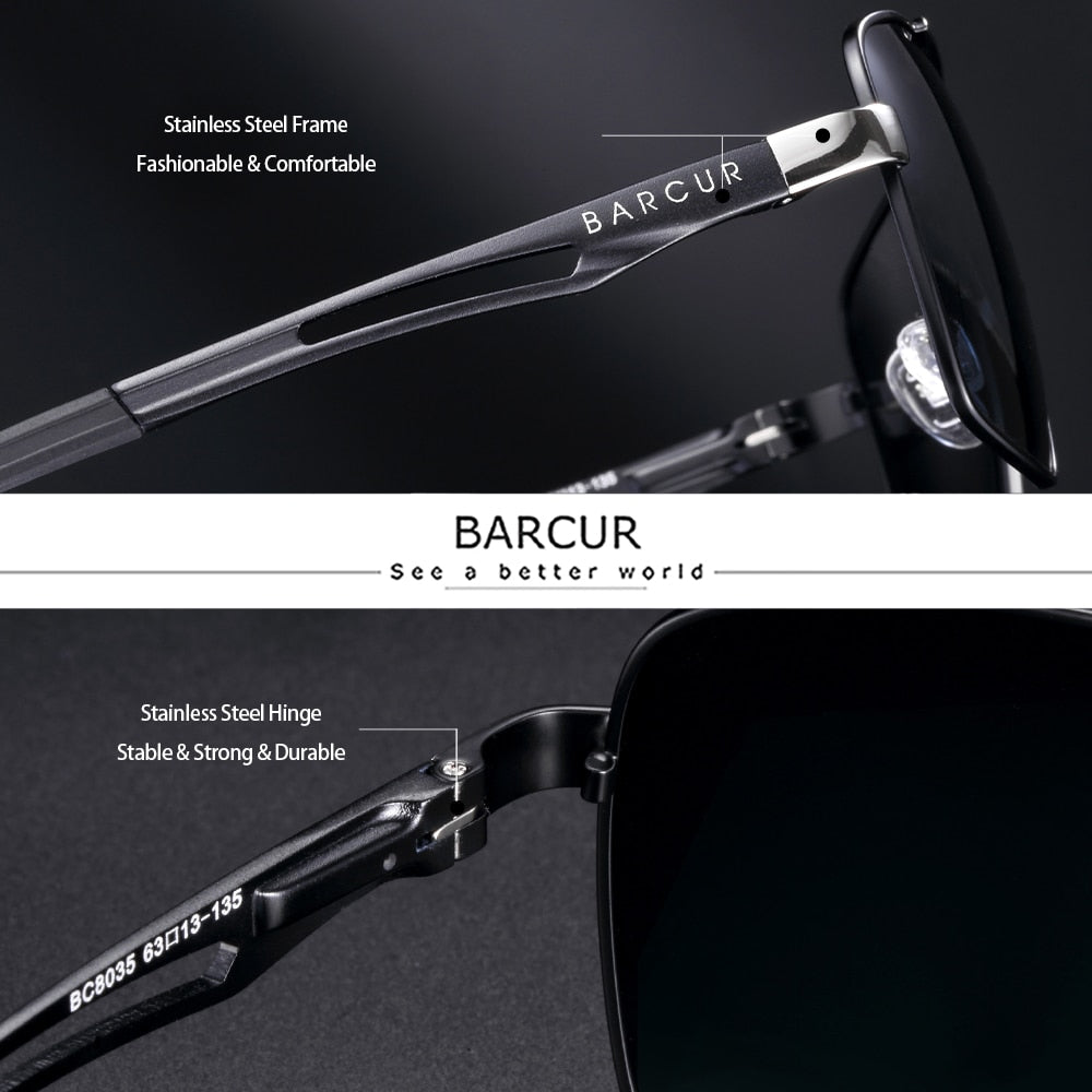 BARCUR Pilot Style Metal Frame Brand Sunglasses Men HD Polarized Women Shades Driving Sun Glasses Mirror UV400 - KiwisLove
