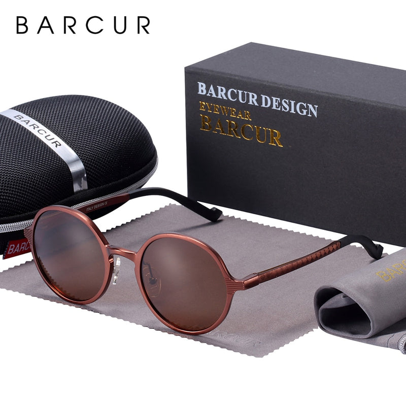 BARCUR Hot Black Goggle Male Round Sunglasses Luxury Brand Men Glasses Retro Vintage Women Sun Glasses UV400 Eyewear - KiwisLove