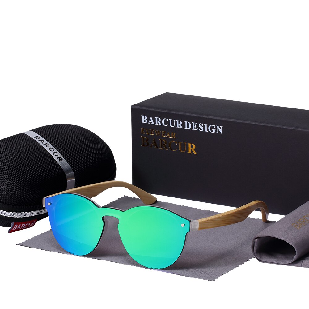 BARCUR Sping Hinge Round Sunglasses Bamboo Temples Young Wood Sun glasses Men Women Eyewear - KiwisLove