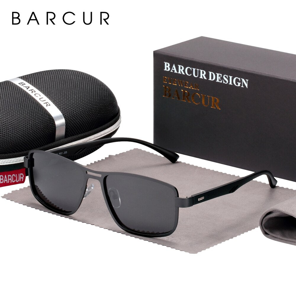 BARCUR Polarized Men Sunglasses Square Stainless Steel Frame TR90 Sun glasses Oculos De Sol gafas - KiwisLove