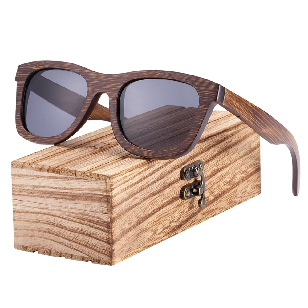 BARCUR Wood Sunglasses Bamboo Brown Full Frame Wooden Sun Glasses Men Polarized Vintage Women Eyewear - KiwisLove