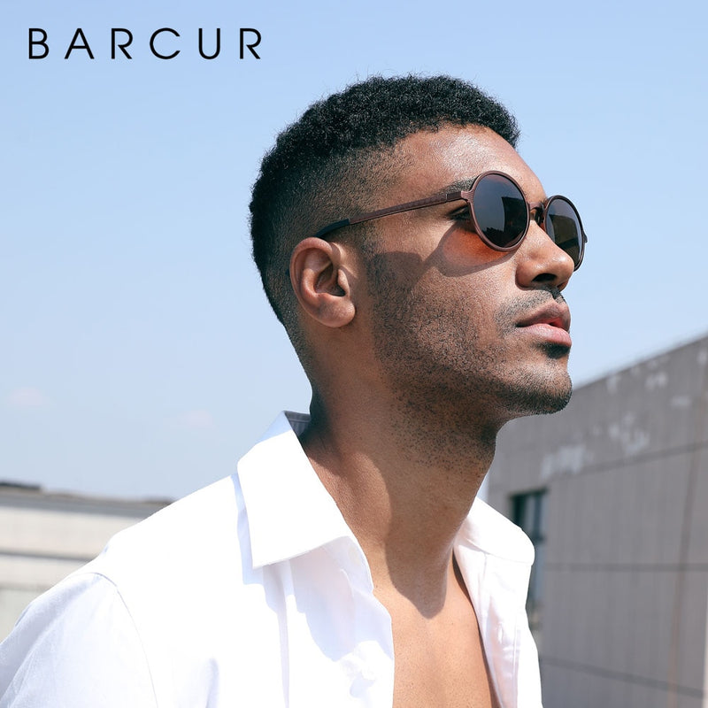 BARCUR Hot Black Goggle Male Round Sunglasses Luxury Brand Men Glasses Retro Vintage Women Sun Glasses UV400 Eyewear - KiwisLove