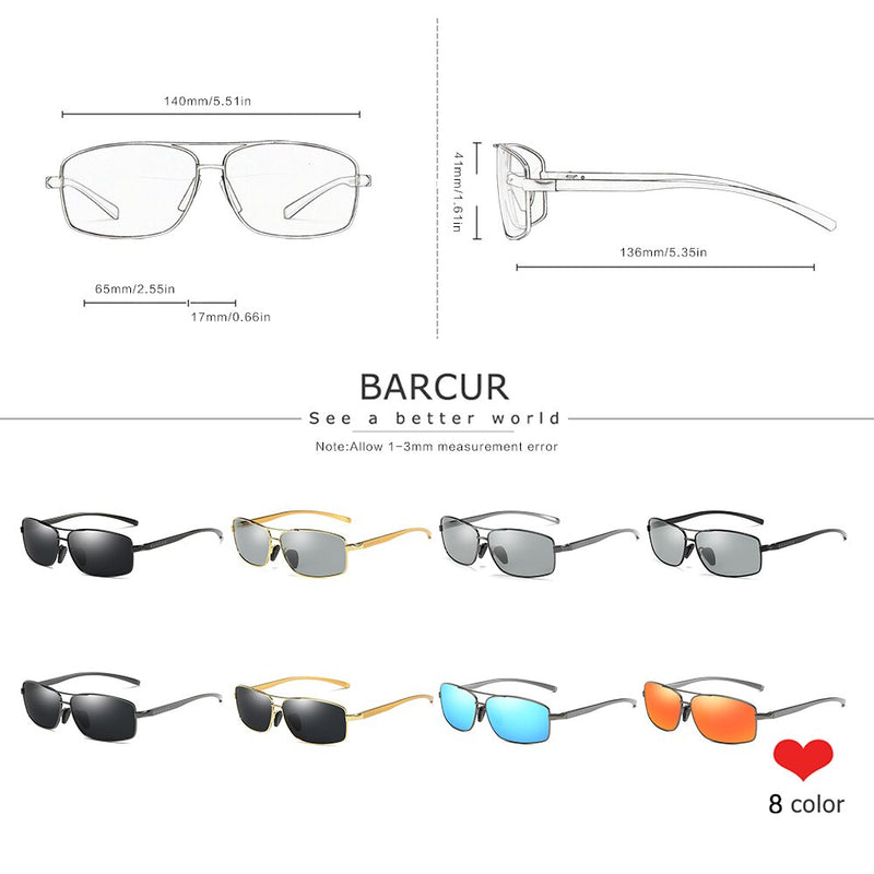 BARCUR Rectangle Polarized Sunglasses Photochromic Driving Men Sun glasses oculos shades - KiwisLove