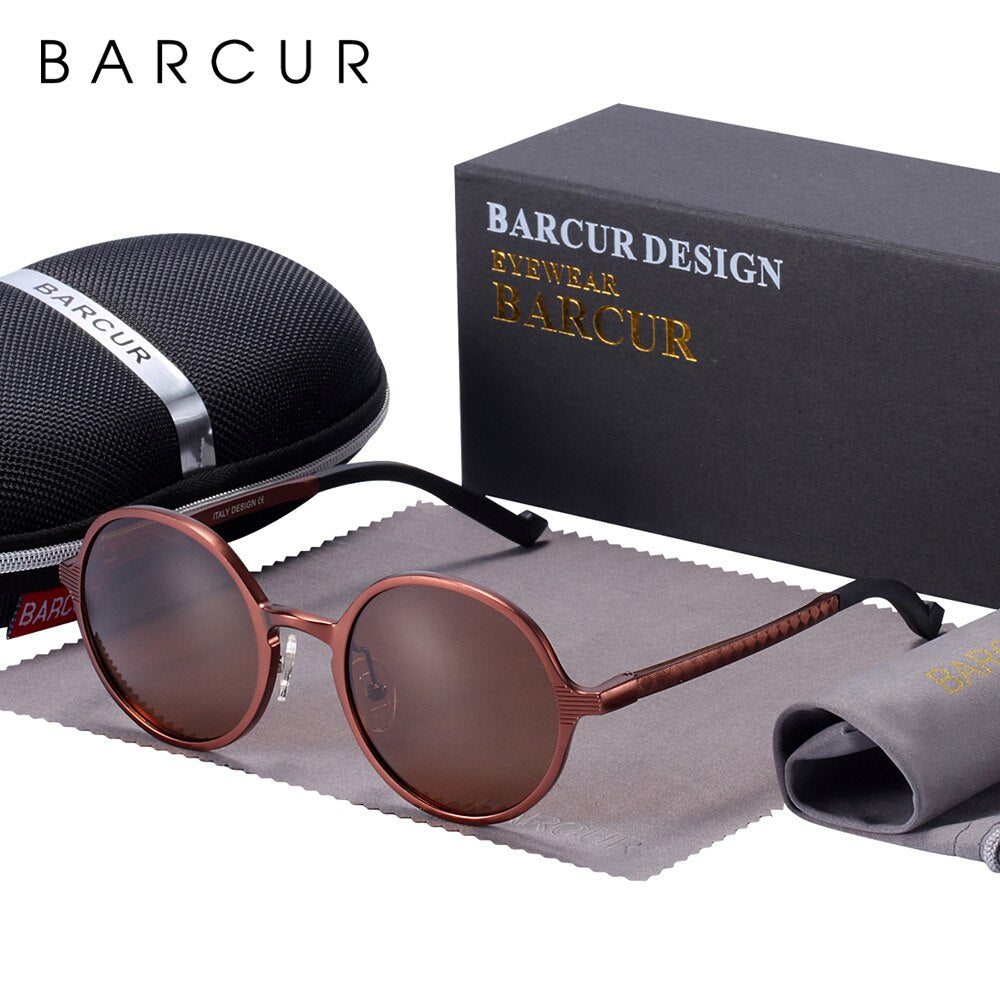 BARCUR Brand Light Weight Round Sunglasses Luxury Brand Men Glasses Retro Vintage Women Sun glasses - KiwisLove