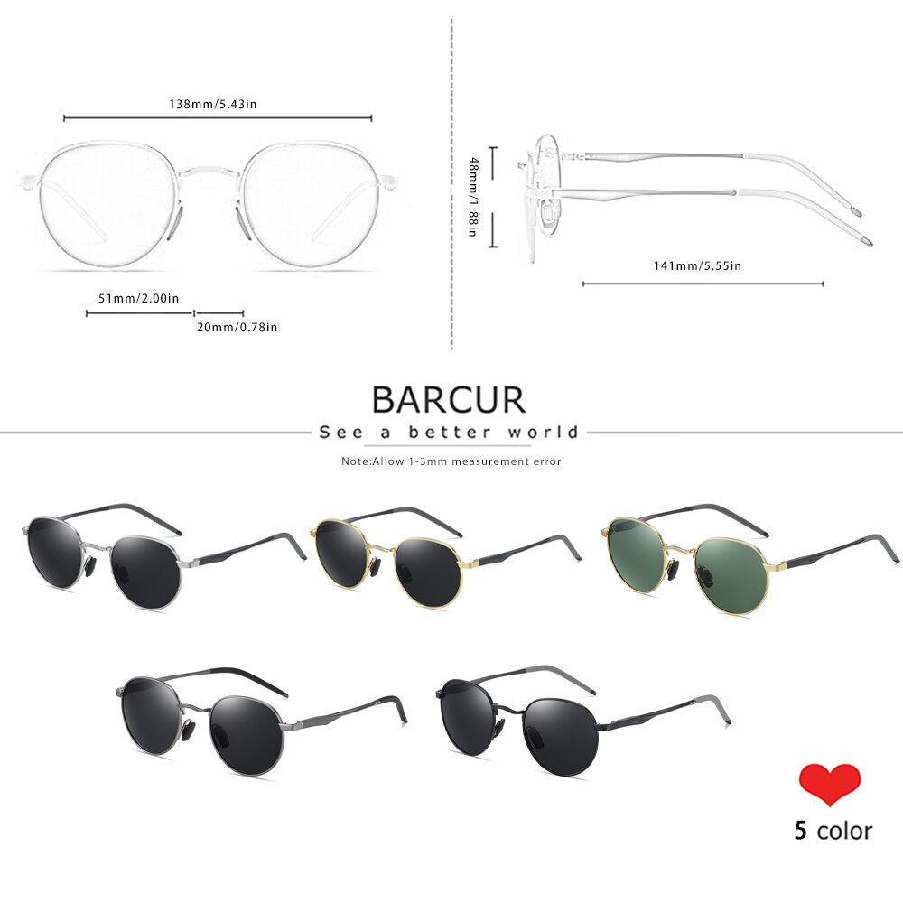BARCUR Brand Design Retro Sunglasses Women Metal Frame Man Eyewear Polarized Sun Glasses UV400 Protection - KiwisLove