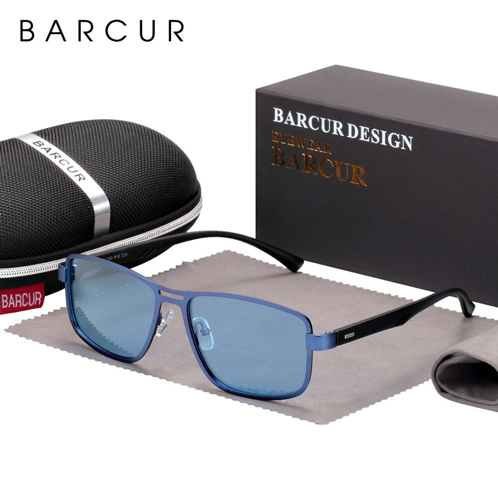 BARCUR Polarized Men Sunglasses Square Stainless Steel Frame TR90 Sun glasses Oculos De Sol gafas - KiwisLove