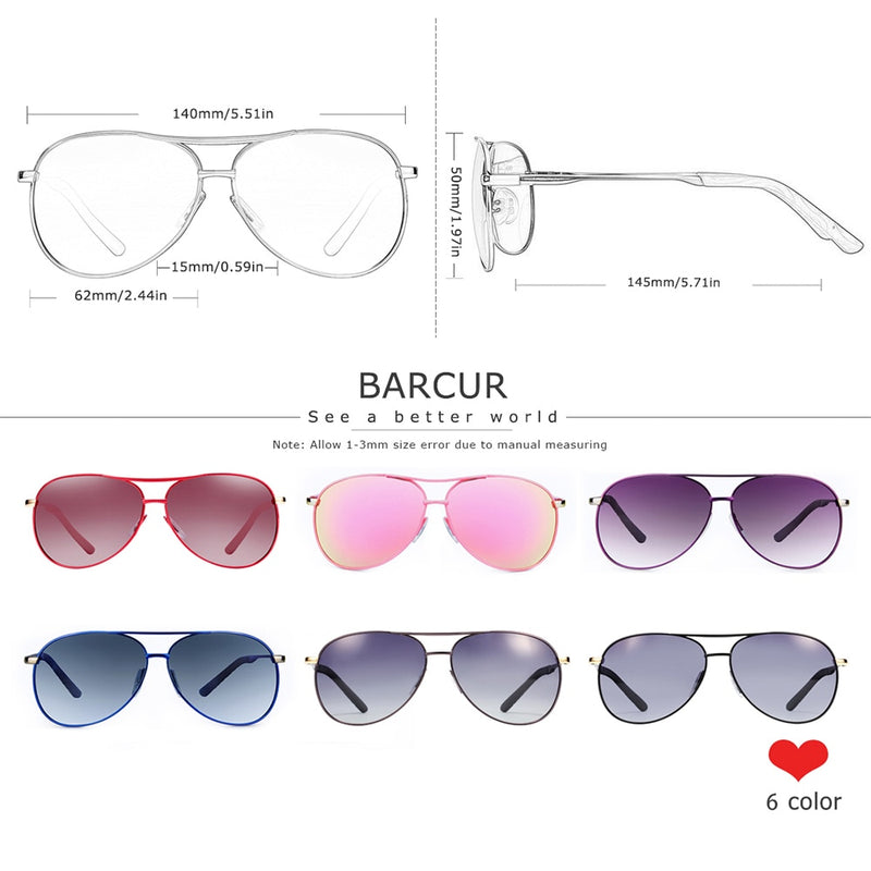 BARCUR Men Gradient Women Sunglasses Polarized Sun glasses for Men Pilot Gafas Oculos De Sol Masculino - KiwisLove