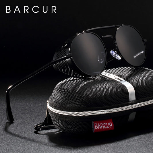 BARCUR Polarized Steampunk Round Sunglasses Men Retro Sun Glasses For Women Vintage Style - KiwisLove