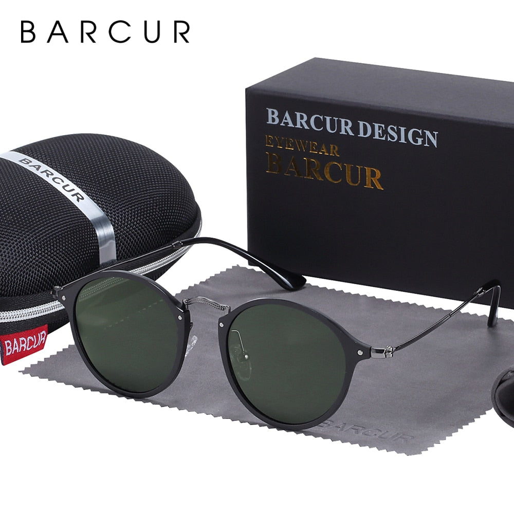 BARCUR Aluminum Magnesium Vintage Sunglasses For Men Polarized Round Sun Glasses Women Retro Eyewear Oculos Masculino - KiwisLove
