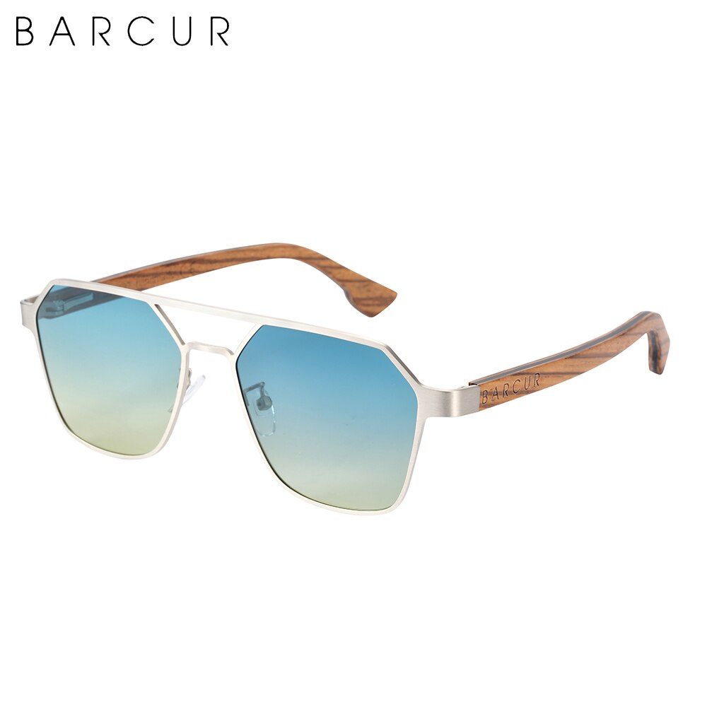 BARCUR Polarized Brand Design Zebra Wood Temple Women Sunglasses Hexagon Metal Frame Men Glasses UV400 Free Wood Case - KiwisLove