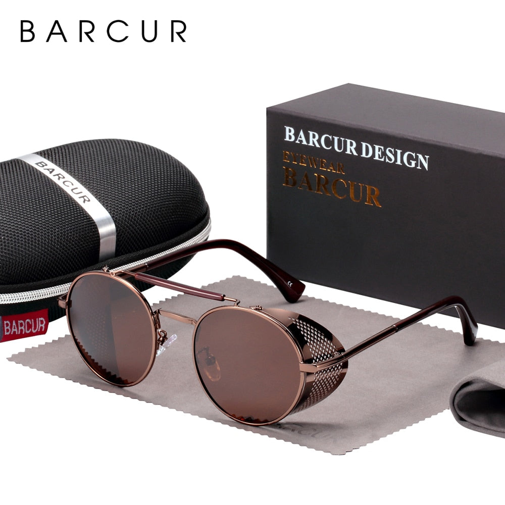 BARCUR Polarized Steampunk Round Sunglasses Men Retro Sun Glasses For Women Vintage Style - KiwisLove
