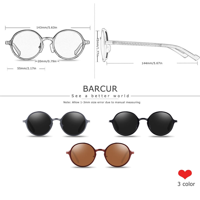 BARCUR Hot Black Goggle Male Round Sunglasses Luxury Brand Men Glasses Retro Vintage Women Sun Glasses UV400 Eyewear - KiwisLove