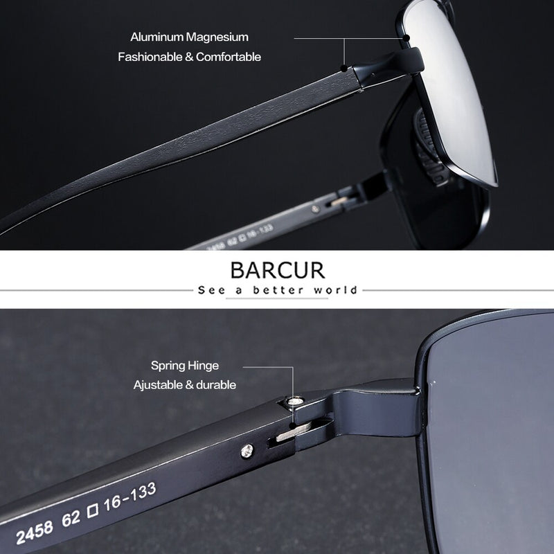 BARCUR Rectangle Polarized Sunglasses Photochromic Driving Men Sun glasses oculos shades - KiwisLove