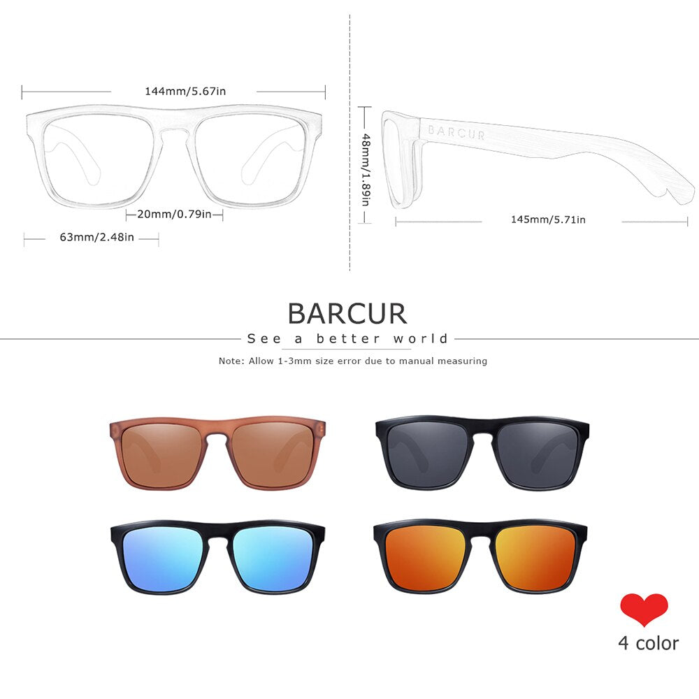 BARCUR Wood Sunglasses Polarized Fashion Bamboo Sun Glasses for Men Women Sport Eyewear - KiwisLove
