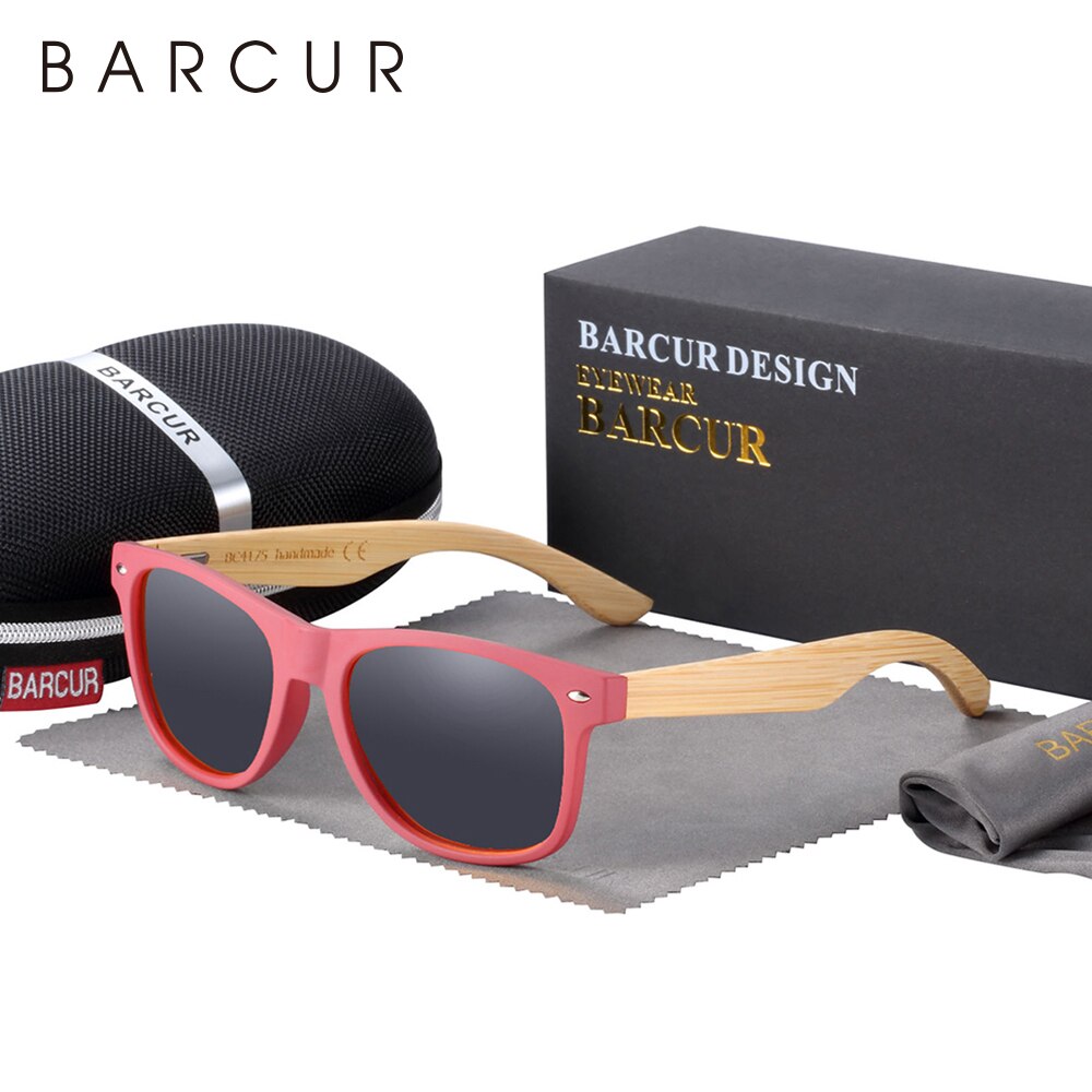 BARCUR Natural Bamboo Sunglasses Men Wooden Sun Glasses Women Polarized Eyewear - KiwisLove